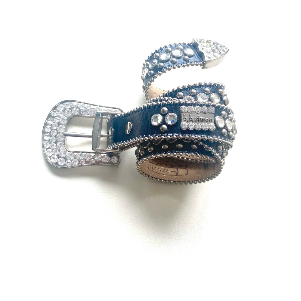 B.B. Simon Black and Silver crystal Studded Belt